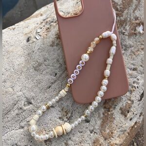 Gold and pearl phone charm